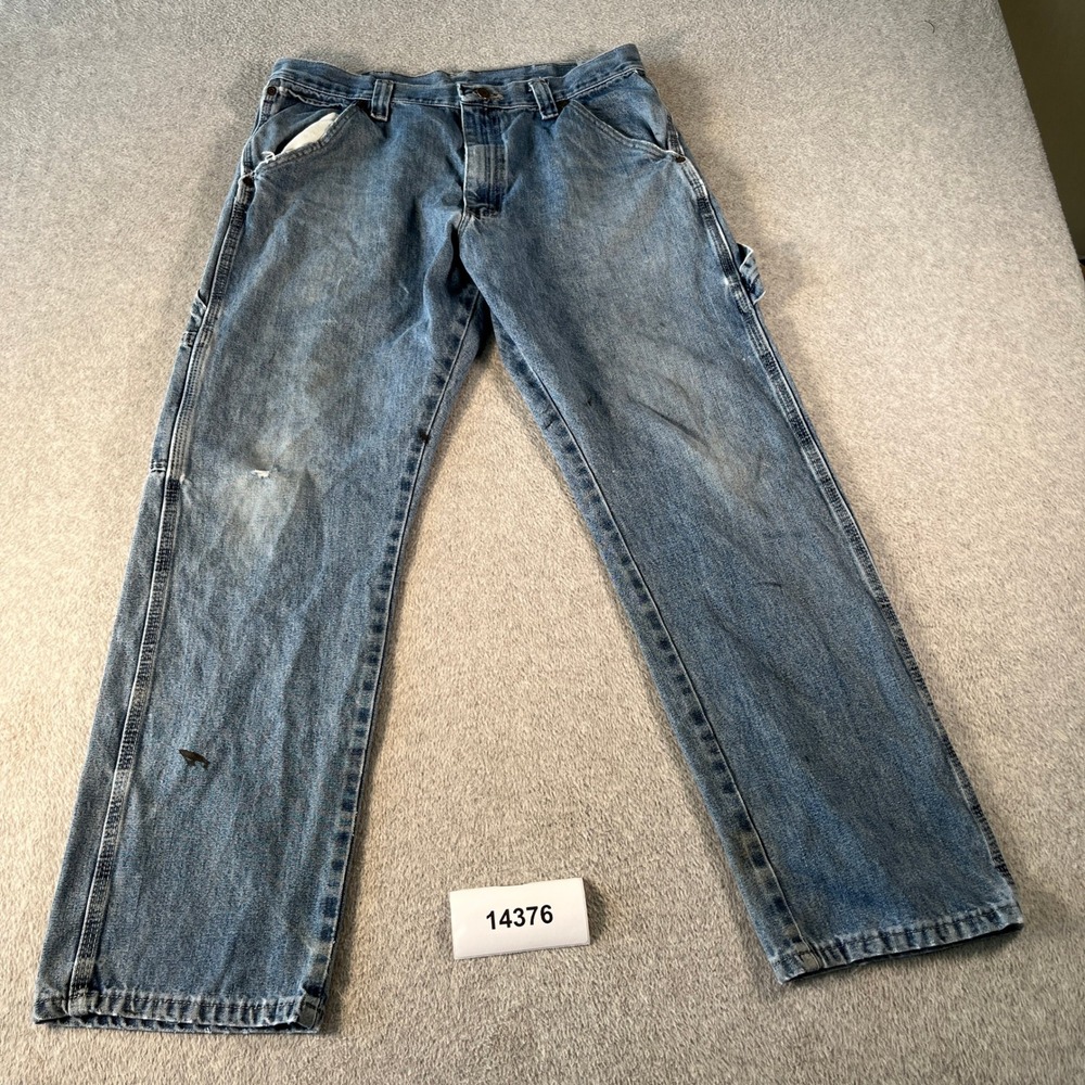 Wrangler Jeans Mens 34x30 Blue Denim Cotton Carpenter Relaxed Fit Straight Leg